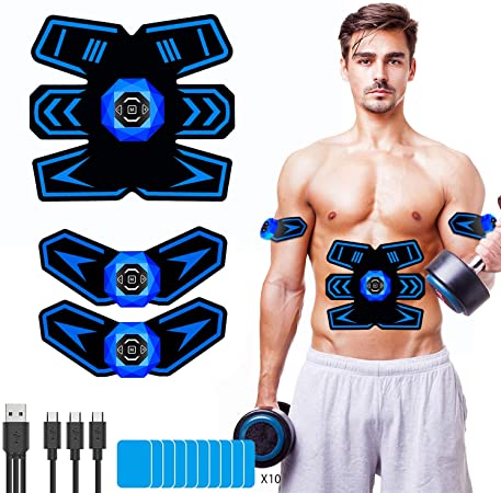 KFiAQ Abs Trainer Muscle Stimulator,EMS Fitness Training Exercise Equipment for Home Workout Fitness Device with 10 Replacement Gel Pads for Abs/Arm/Leg