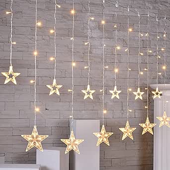 LED Curtain Light 108 Bulbs with 12 Illuminated Strands with Star Shaped LEDs Remote Control with 8 Modes