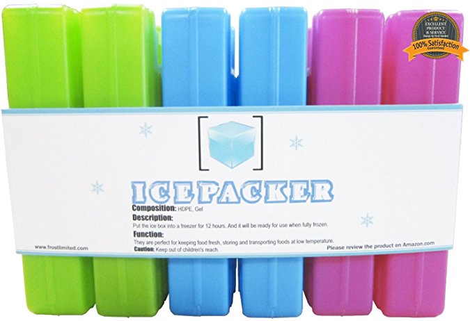 Ice Packs (6 Pcs) - Cool Reusable Freezer Pack - Keeps Food Cold & Fresh - Compact Ice Pack for Lunch box, Chillers For Healthy Kids Snack, Cooler Bag