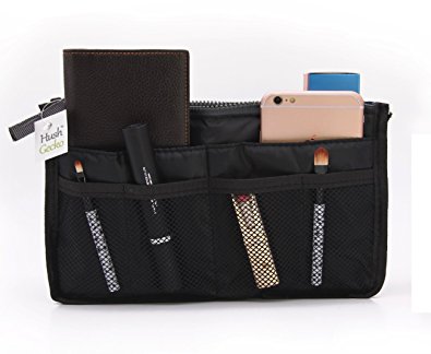HushGecko (TM) Handbag Nylon Pouch Bag Organizer, Bag in Bag Multi-Pocket Purse Insert Organiser, Cosmetic Pocket, Makeup Bag, Tidy & Neat Travel Bag (Black)