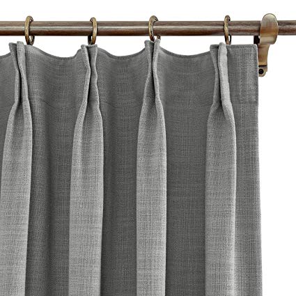 ChadMade 50" W x 96" L Polyester Linen Drapes with Blackout Lining Pinch Pleat Curtain for Sliding Door Patio Door Living Room Bedroom, Rock Grey (1 Panel)
