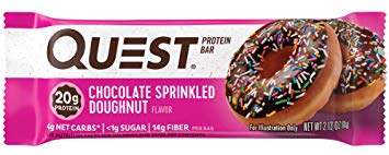 Quest Nutrition Chocolate Sprinkled Doughnut Protein bar, High Protein, Low Carb, Gluten Free, Soy Free, Keto Friendly, 12Count
