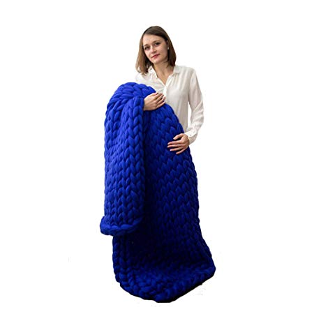 incarpo Chunky Knit Blanket Handwoven Wool Yarn Knitting Throw Bed Sofa Super Warm Home Decor Blue 40"x59"