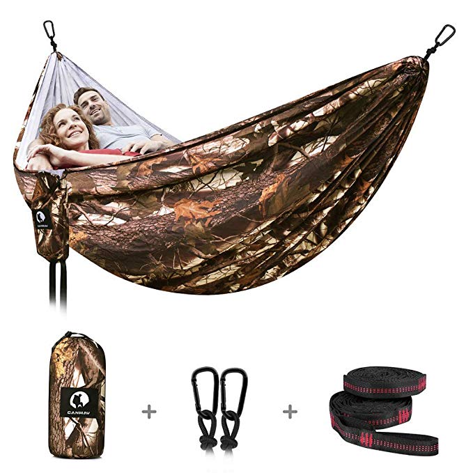 CANWAY Double Camping Hammock 115 x 75, Ultralight Portable Anti-Tear Parachute Nylon Hammock with Tree Straps, XL Large for 2 Person for Outdoor Backpacking Travel, Beach, Yard