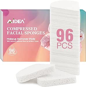 96Count Compressed Facial Sponges White, AIDEA Reusable Makeup Remover Pads, Travel Essentials, Face Cleansing Pads, 100% Natural Cellulose Cosmetic Spa Sponges for Facial Cleansing, Exfoliating Pads