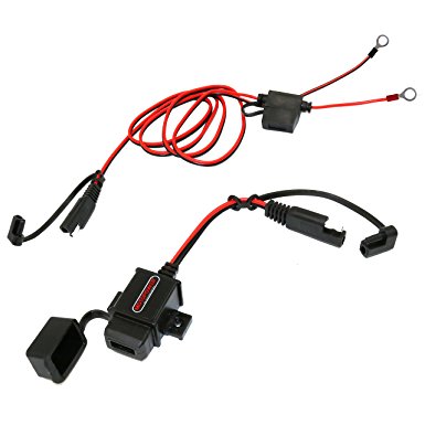 MOTOPOWER MP0609AA 3.1Amp Waterproof Motorcycle USB Charger Kit SAE to USB Adapter Cable Phone Tablet GPS Charger