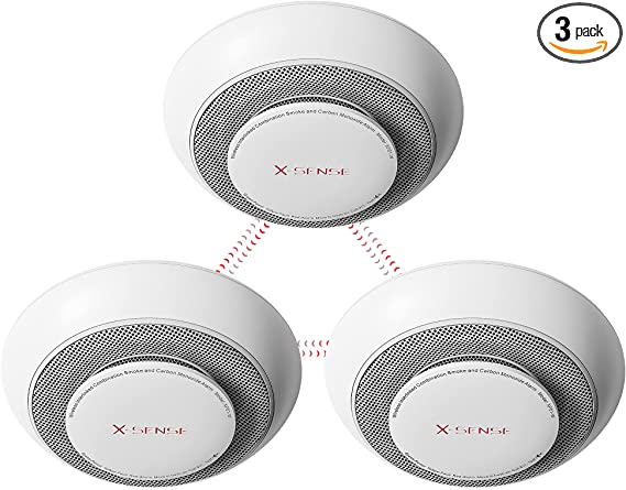 X-Sense Wireless Interconnected Combination Smoke and Carbon Monoxide Detector with Large Silence Button, Over 820 ft Transmission Range, XP01-W, 3-Pack