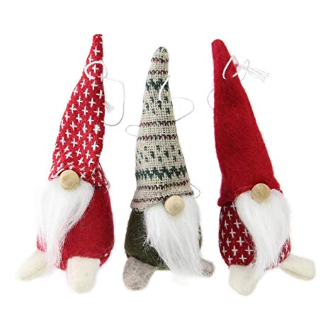 Northlight Set of 3 Red and Green Santa Gnome Christmas Ornament 4.25"