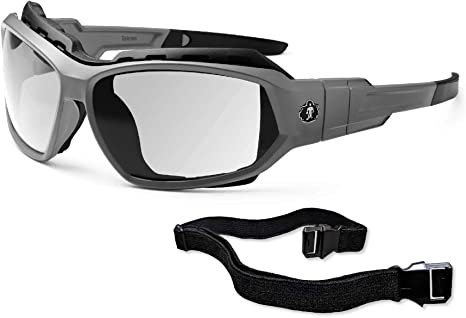 Ergodyne Skullerz Loki Convertible Anti-Fog Safety Glasses, Clear Lens- Includes Gasket and Strap to Convert to Goggle