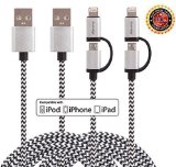EverdigiTM3FT 2Pack 2in1 Tangle Free Lightning and Micro USB Nylon Braided ChargingSync Cables for iPhone 6s6s Plus66 PlusiPadiPodSamsung Galaxy HTC Nexus NokiaSony and moreBlack