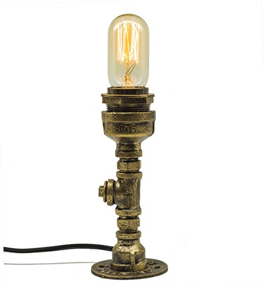 Y-Nut Loft Style Lamp, "Browning" Steampunk Industrial Vintage Style, Water Pipe Table Desk Light With Dimmer, Aged Rustic Metal (Bronze)