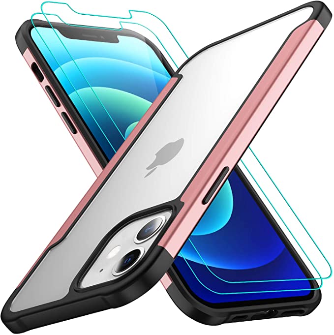 AEDILYS Compatible with iPhone 12 Mini Case (2020),[Airbag Series] with [2 x Tempered Glass Screen Protector] [ Military Grade ] | 15Ft. Drop Tested [Scratch-Resistant] 5.4 Inch- Rose Gold