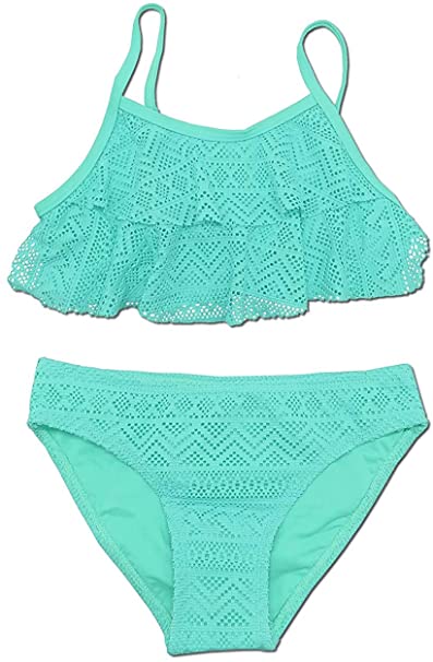 SHEKINI Girls Swimwear Flounce Crochet Two Piece Bikini Bathing Suits