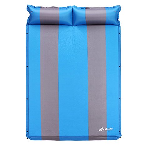 SEMOO Double 2- person Self-Inflating Camping Sleeping Mat/pad, 190T Polyester, Water Repellent Coating, with Attached Inflatable Pillow