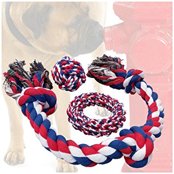 Otterly Pets Dog Toys (BIG SIZE 3-PACK) - 34-Inch 3-Knot, 6-Inch Rope Ring, 4-Inch Ball - Tough Durable (Not Indestructible) Ropes Toy Set for Medium to Large Dogs