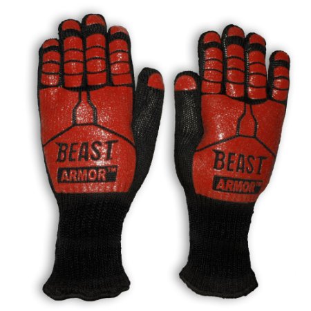 Grill Beast BBQ Grilling Cooking Gloves - Heat Resistant Kevlar and Silicone Insulated Protection - Smoker and Kitchen Accessories