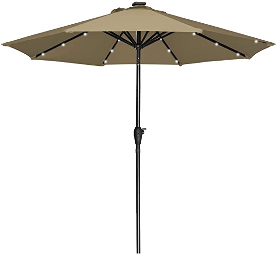 Mefo garden 9ft Solar Umbrellas with 24 LED lights Aluminum Market Outdoor Table Umbrella Patio Umbrella with Crank Handle Tilt System