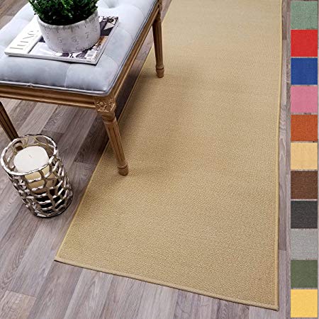 Custom Size Beige Solid Plain Rubber Backed Non-Slip Hallway Stair Runner Rug Carpet 22 inch Wide Choose Your Length 22in X 8ft
