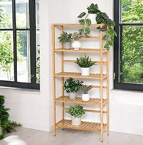 Honey-Can-Do 5-Tier Bamboo Shelf Adjustable, Bamboo bookshelf, Natural