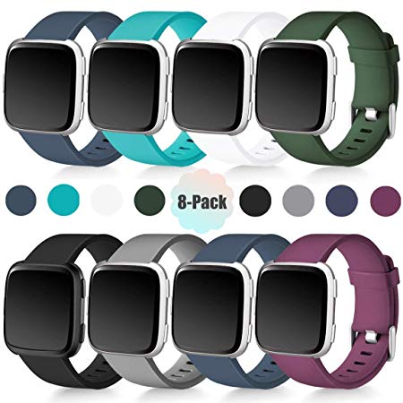 Maledan for Fitbit Versa Bands Women Men, Classic Replacement Accessories Sport Strap Fitness Wristband with Metal Buckle for Fitbit Versa Small, 8 Pack