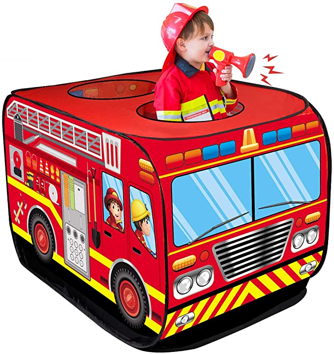D-FantiX Fire Truck Pop Up Play Tents for Kids Indoor Outdoor Playhouses Foldable Pretend Fire Engine Tent Boys Girls Toddlers Toys Red Large with Carrying Bag