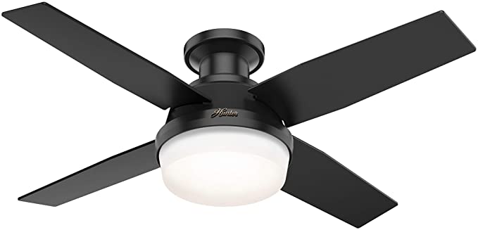 Hunter Dempsey Low Profile Indoor / Outdoor Ceiling Fan with LED Light and Remote Control, 44", Matte Black
