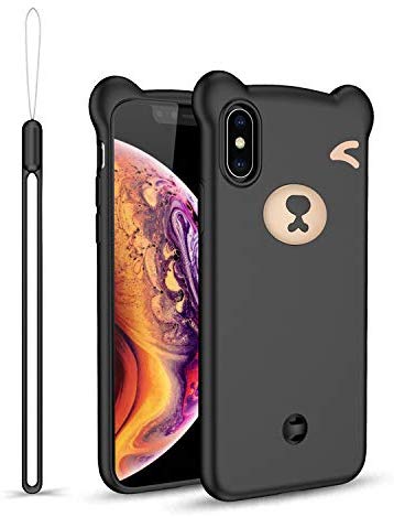 HappyCircle iPhone Case 3D Bear Cartoon Smooth Touch Protective Phone Case with Removable Wrist Strap iPhone 11/Xs Max/Xs/X (Black, iPhone X/Xs)
