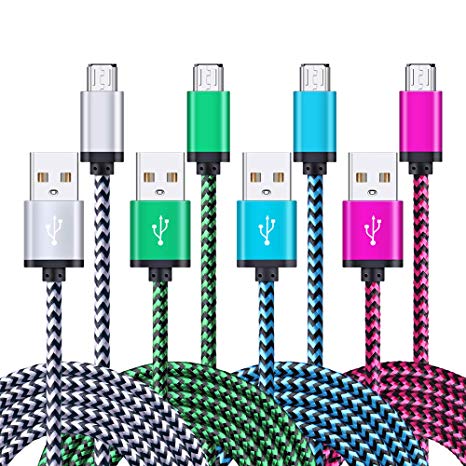 Android Charging Cable 10ft, FiveBox 4-Pack 10ft Micro USB Charger Long Fast Phone Charger Nylon Braided Power Cord Compatible Samsung Galaxy S6 S7 Edge, J3 J7 J8, Kindle Fire 7 8 10, Tablet, More