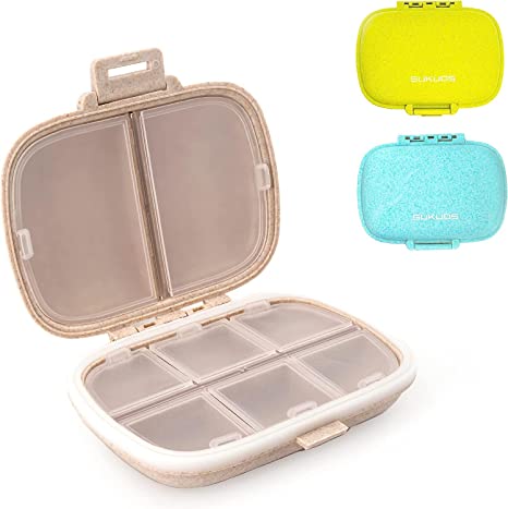 Sukuos Daily Pill Organizer 3 Pack, 8 Compartments Portable Travel Pill Boxes, Moisture Proof Pill Case for Pill/Vitamin/Fish Oil/Supplement, Medicine Vitamin Holder, BPA Free Pill Box, Easy to Clean