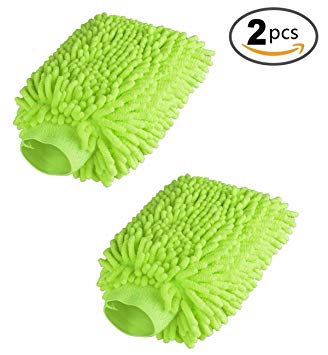 Monmonda Chenille Microfiber Premium Scratch-Free Wash Mitt,Ultimate Car Wash Glove - 2 pack Extra Large Size Soft Wash Mitt (green)
