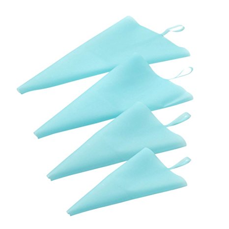 4 Sizes Silicone Pastry Bag Set, Reusable Icing Piping Bag Baking Cookie Cake Decorating Bag-Blue color(S M L XL)