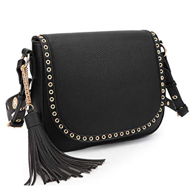 Tassel Grommets Crossbody Bags for Women Designer Shoulder Purses Vegan Leather Messenger Bag