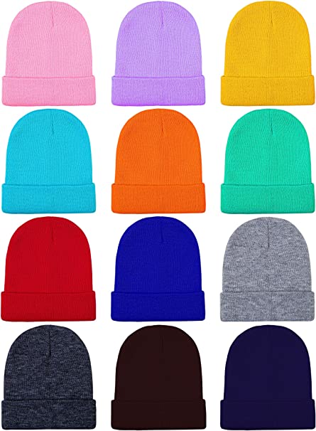 Cooraby 12 Pack Kid's Winter Beanies Knit Warm Cold Weather Beanies Hats, Assorted Colors