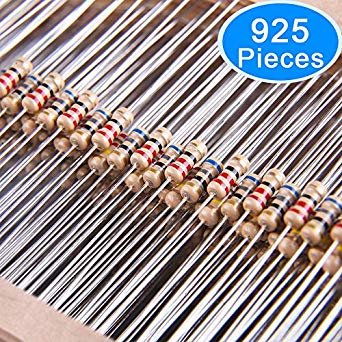 AUSTOR 925 Pieces 37 Values 5% Carbon Film Resistors Assortment Kit, 0 Ohm-1M Ohm 1/4W Resistor for DIY Projects and Experiments