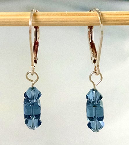 Denim Blue Swarovski Crystal Sterling Silver Filled Lever back Earrings
