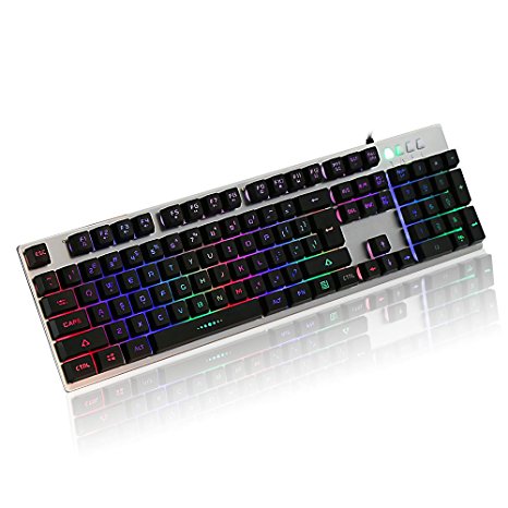 DMYCO Mechanical Feeling Backlit Keyboard LED Gaming Keyboard with Adjustable Backlight USB Wired Illuminated Computer Keyboard for PC Games Office (Multicolor Backlight)