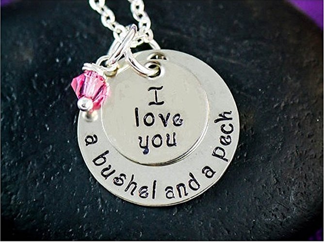 I Love You a Bushel and a Peck Necklace – DII ABC - Granddaughter Wife Girlfriend Gift – Handstamped Handmade – 1/2 3/4in 12 19MM – Custom Birthstone Color – Fast 1 Day Shipping