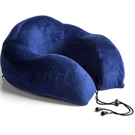 Memory Foam Travel Pillow - Perfect For Sleeping At Airplanes And Trains - With Carry Bag, Sleep Mask, Adjustable Toggles And Ear Plugs. (Navy Blue Travel Neck Pillow, Set Of 5 By Companion Company)