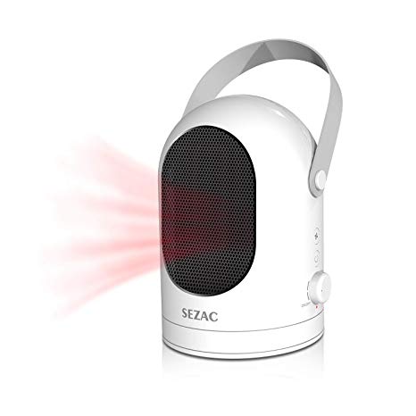 [2018 Newest] SEZAC Personal Space Heater, Oscillating Fan Heater, Portable Ceramic Heater, 600W Mini Space Heater with Warm and Natural Wind for Home, Office, Desktop, Bedroom (White)