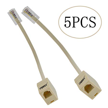 URBEST 5Pcs Beige RJ45 8P4C Male Jack Plug Cord to RJ11 6P4C Female Telephone Ethernet Line Wire Connecting Adapter