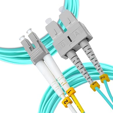 NewYork Cables Fiber Patch Cable | LC to SC Multimode Duplex OM4 50/125 Jumper Cord | 1M (3.28ft) 40gb Fiber Optic Cable (Aqua)