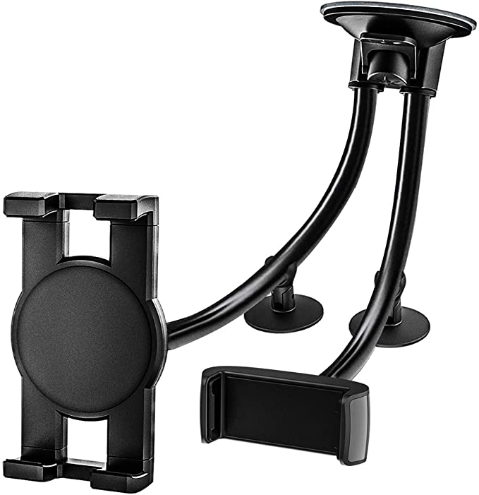 Dual Car Tablet Mount, woleyi Windshield Car Window Phone & Tablet Holder with Double Long Arm Suction Cup for iPad Pro/ Air/ Mini, iPhone Series, Samsung Galaxy, More 4-11" Cell Phones and Tablets