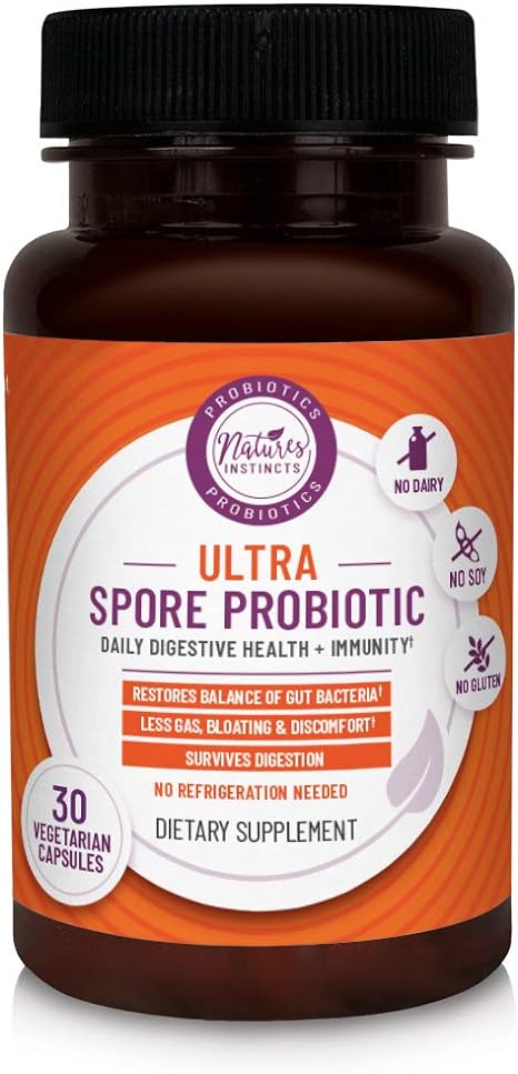 Nature's Instincts Ultra Spore Probiotic with Live Strains | Daily Soil Based Probiotic For Digestive Support & Gut Health | Soy-Free, Dairy-Free, Gluten-Free, Non-Refrigerated Probiotics, 30 Capsules