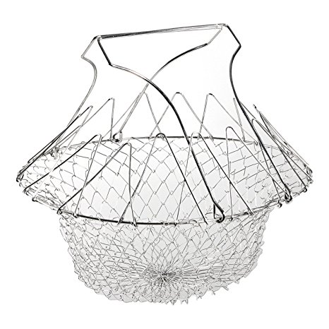 EpochAir Fry French Chef Basket, Foldable Steam Rinse Strain Magic Stainless Steel Strainer Net Basket for Kitchen Cooking