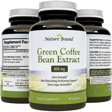 Natural Green Coffee Bean Extract Detox Cleanse Maximum Strength Weight Loss Dietary Supplement Increase Energy Appetite Suppressant Burn Fat Boost Metabolism For Women and Men by Nature Bound