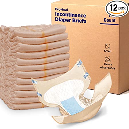 Adult Diapers Incontinence Briefs Small, 12 Pack - Overnight Heavy Absorbency - for Men and Women - Moisture and Odor Lock - Secure Fit, Refastenable Tabs, Elastic Gathers