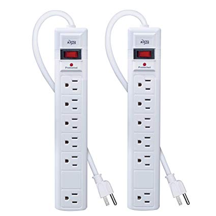 KMC 6-Outlet Surge Protector Power Strip with 6 Feet Cord, 1200 Joule 2- Pack, Overload Protection, White