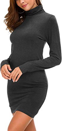 Urban CoCo Women's Long Sleeve Turtleneck Bodycon T-Shirt Dress