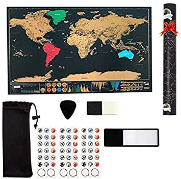 Scratch Off Map of The World Travel Map Full Accessories Set, Most Vibrant Colors, Tracks Where You Have Been, for Travelers