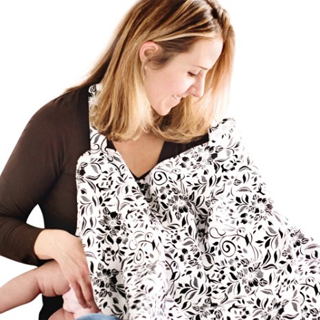 FLASH SALE CuddleBug 3-in-1 Nursing Cover - Breastfeeding Cover - Car Seat Cover - Changing Blanket - Extra Wide for Discreet Nursing - Durable Canvas Apron Poncho Design (Floral White)